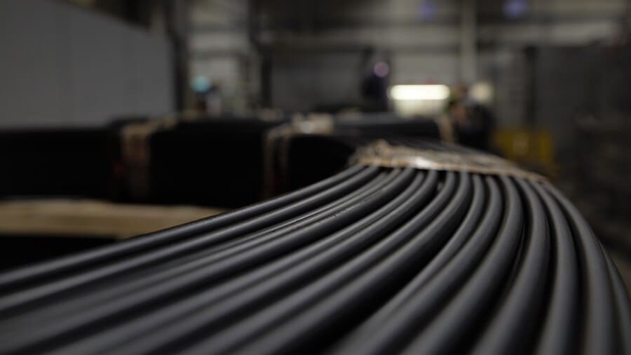 Stainless steel wire with blurred background in spring factory