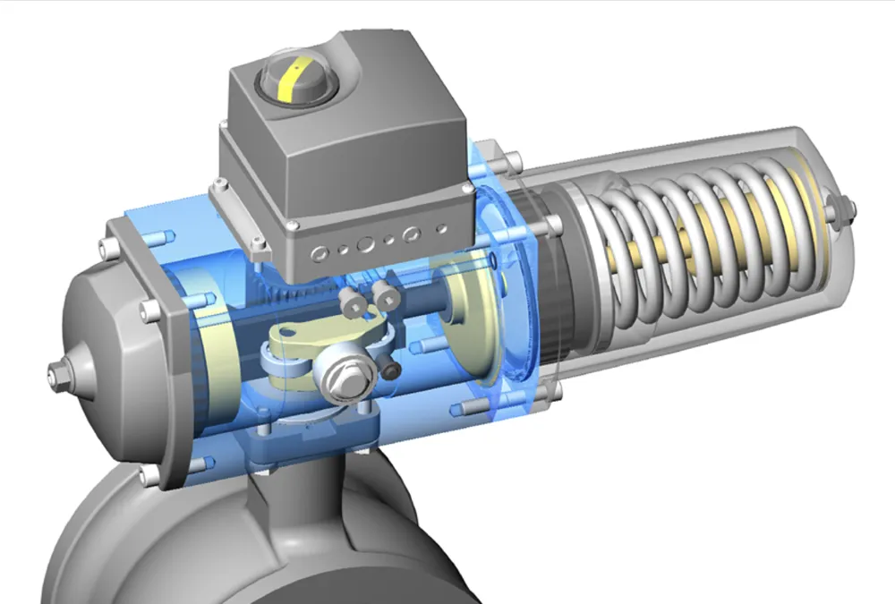animated actuator displaying compression spring application on the inside