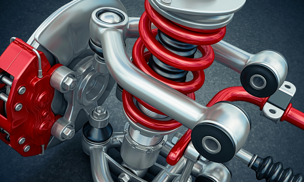 car suspension system with a red spring